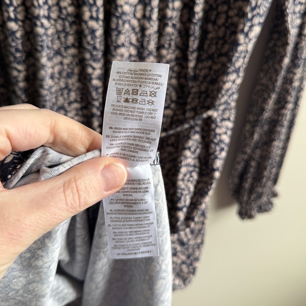 BODEN Ditsy Floral Long Sleeve Belted Shift Dress Women’s 12L Beige Blue Tan Ten - Picture 9 of 9